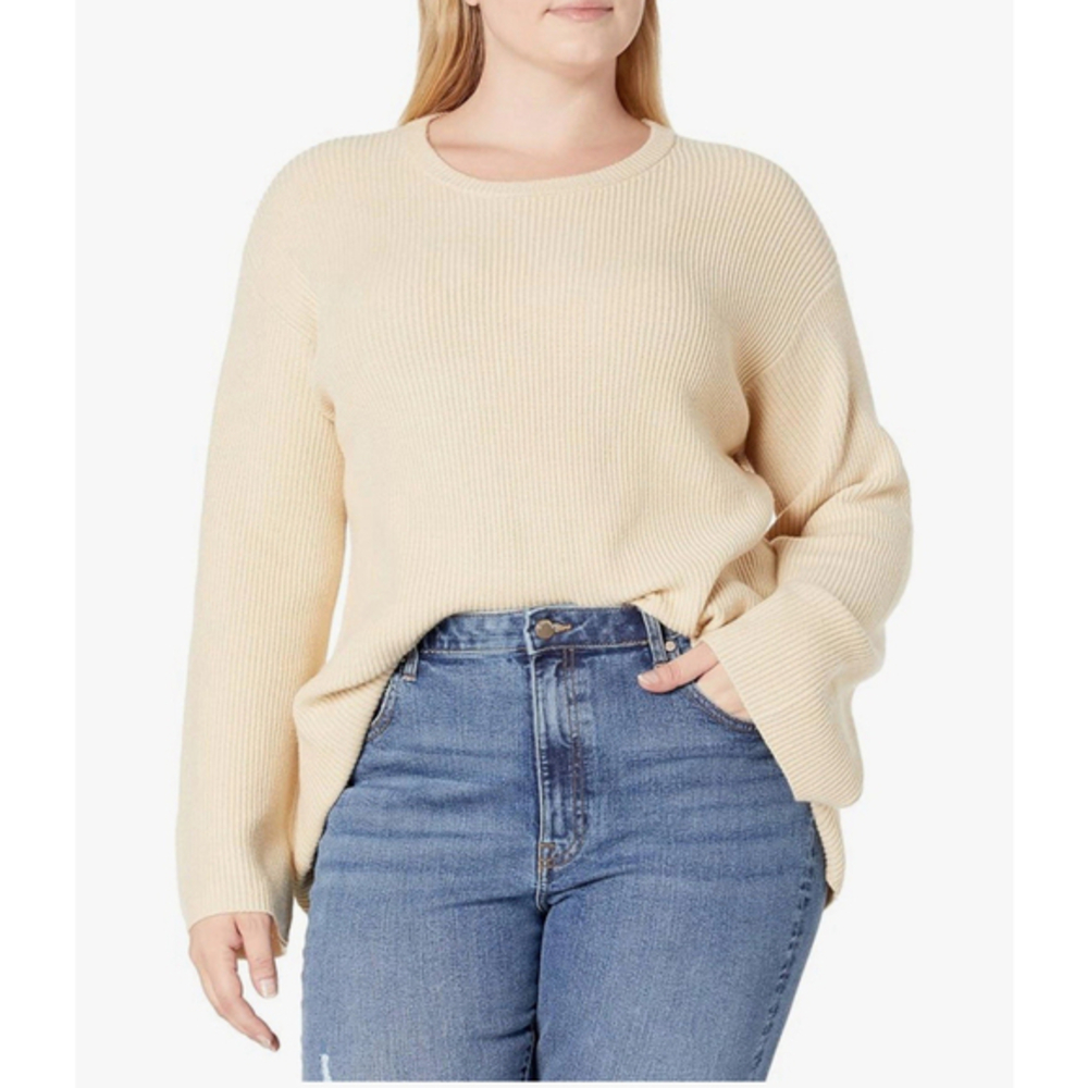 The Drop Women's Alice Crew-Neck Back-Slit Ribbed Pullover Sweater L